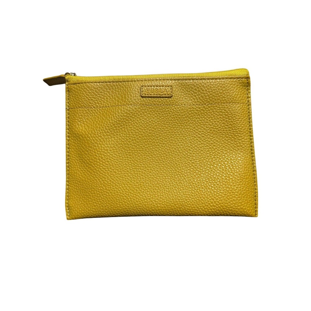 Furla x Eva Airlines Yellow Pebbled Faux Leather Travel Zip Pouch Cosmetics Bag